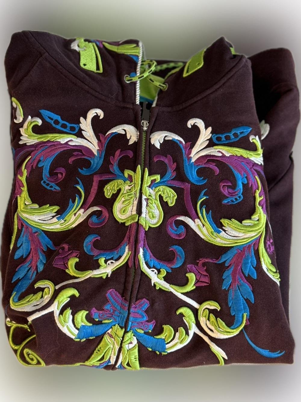 Artful Dodger Y2K Elaborately Embroidered Purple Hoodie 2XL Full Zip Graphic. - Picture 5 of 9